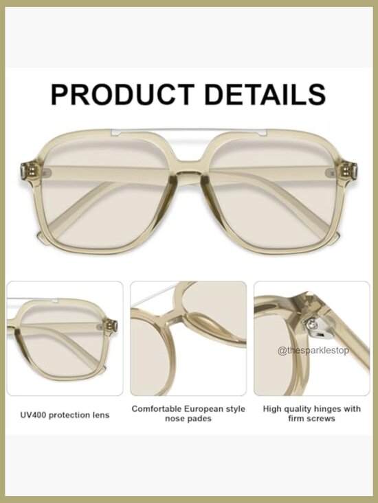 Retro Aviator Sunglasses, Square Frame, UV400 Protection, Lightweight